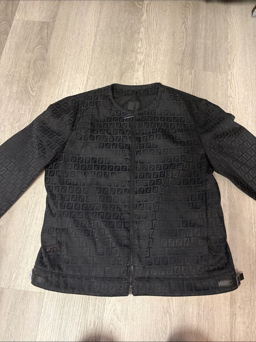 Fendi Black Jacquard Logo Bomber Jacket